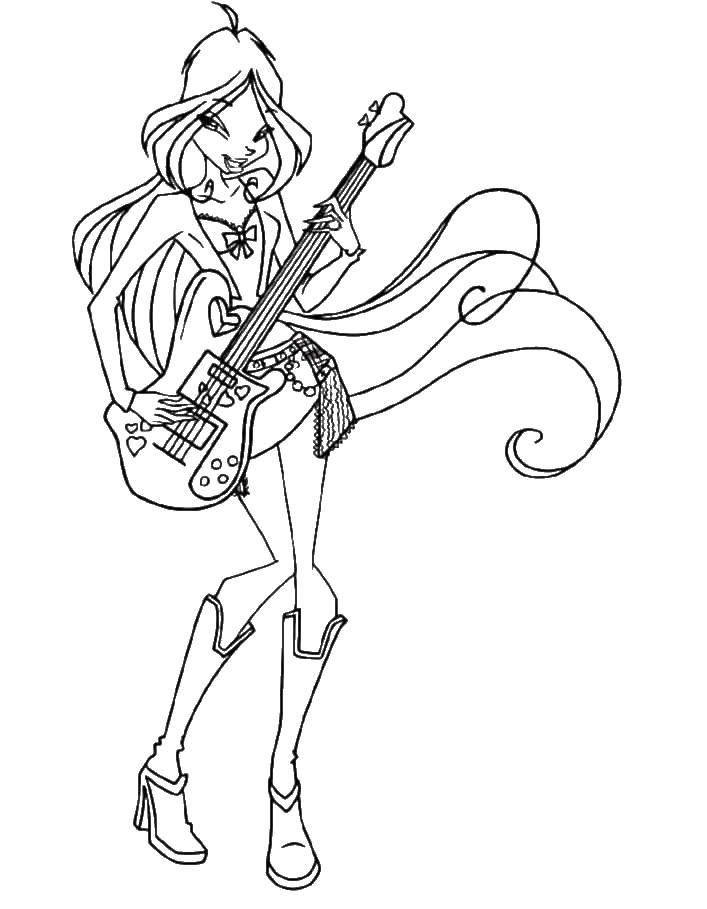 Coloring Flora from winx club with a guitar. Category Winx. Tags:  Flora, Winx.