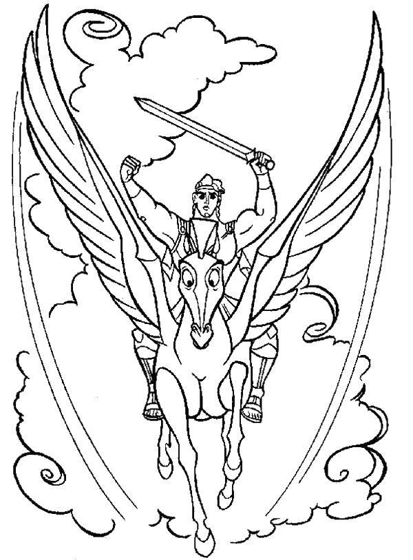 Coloring Hercules on Pegasus. Category coloring. Tags:  Magic create.