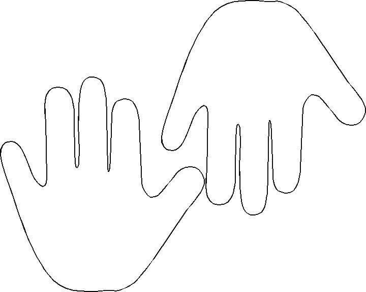 Coloring The outline of two palms. Category The contour of the hands and palms to cut. Tags:  outline , palm, fingers.