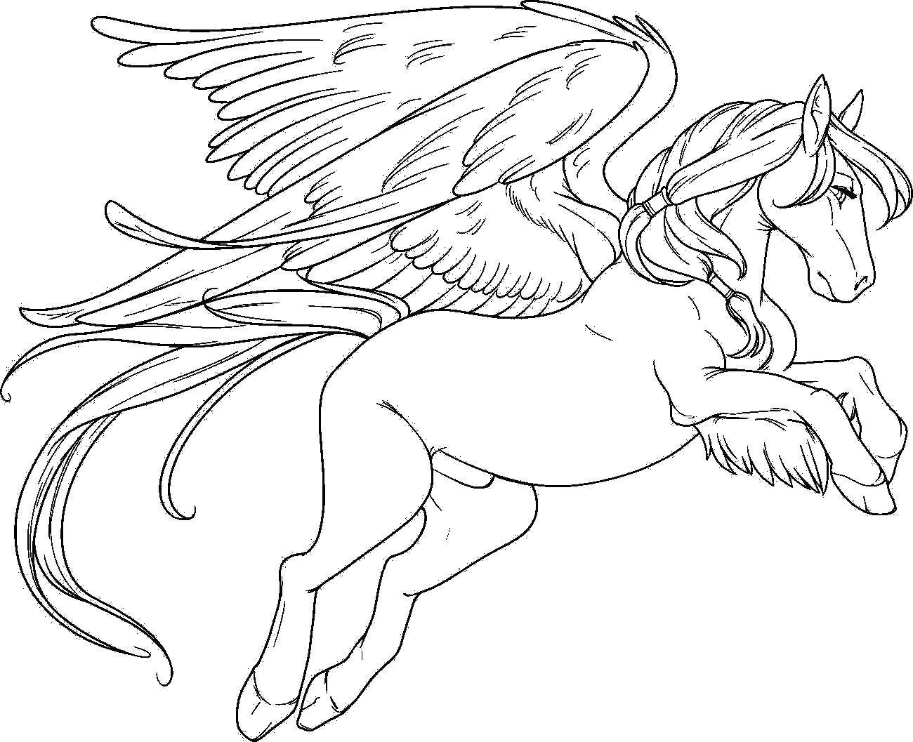 Название: Раскраска Красивый крылатый конь. Категория: раскраски. Теги: пегас, крылья, лошадка.