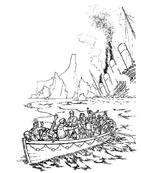 Название: Раскраска Люди в лодке. Категория: Титаник. Теги: титаник, вода, корабль, лодка.