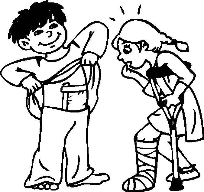Coloring A boy and a girl with a crutch. Category Medical coloring pages. Tags:  boy, girl, crutch, cast.