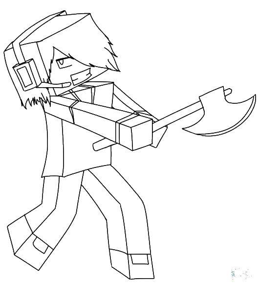 Coloring A boy with a axe. Category minecraft. Tags:  Games, Minecraft.