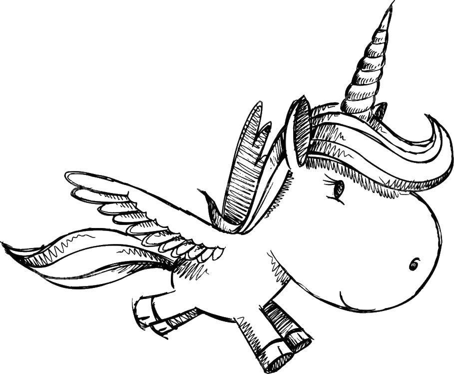 Coloring Little unicorn with wings. Category coloring. Tags:  unicorn, wings, tail.