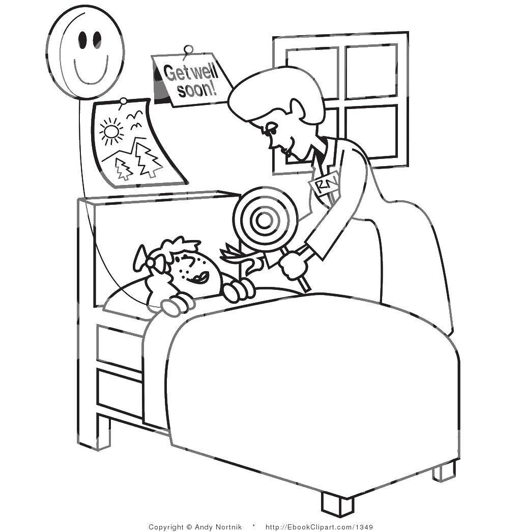 Coloring The nurse puts the girl. Category Medical coloring pages. Tags:  hospital, girl, nurse.