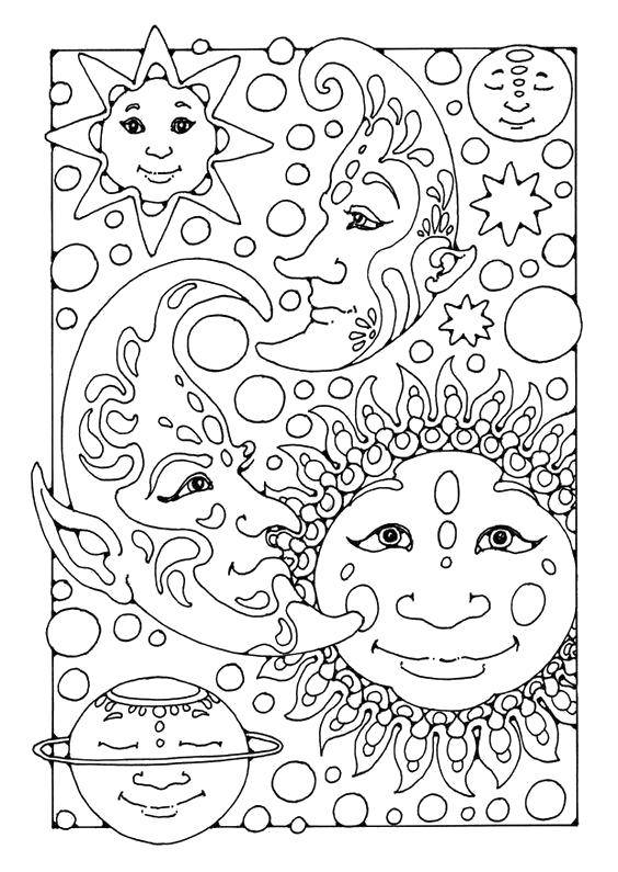 Coloring Unusual patterns of space. Category For teenagers. Tags:  Space, patterns, moon, sun, stars.