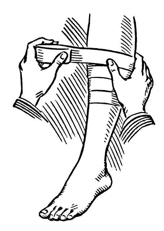 Coloring Leg and bandage. Category Medical coloring pages. Tags:  leg, arm, bandage.
