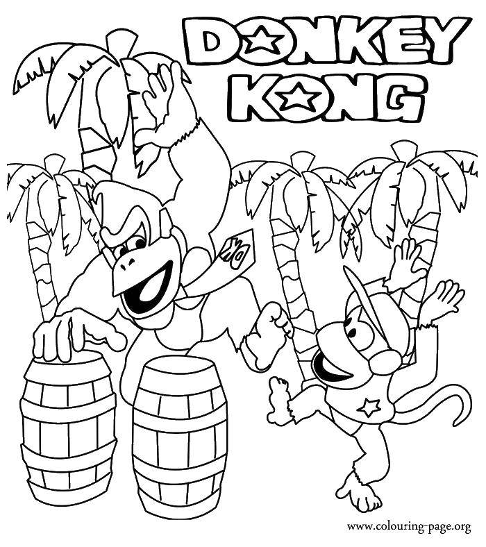 Coloring Monkeys and drums. Category coloring. Tags:  the monkey, drums, palm trees.