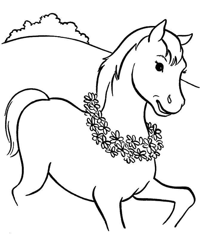 Coloring A pony with a wreath. Category Ponies. Tags:  pony, horse, wreath.