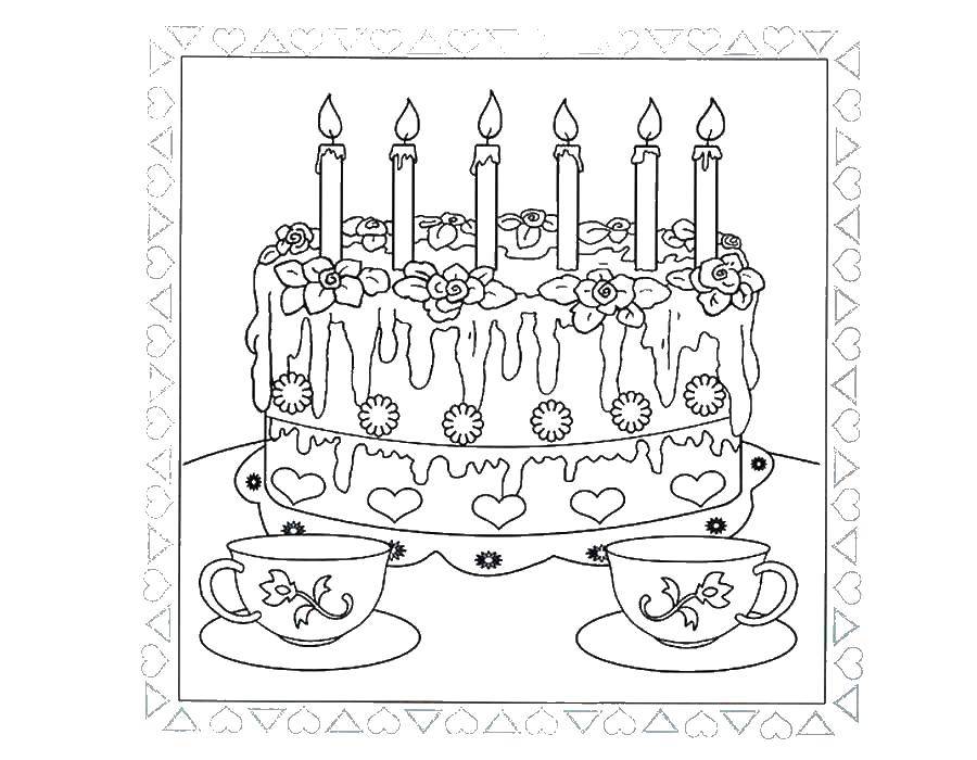 Название: Раскраска Праздничный торт. Категория: поздравление. Теги: поздравление, праздник, торт, свечи.