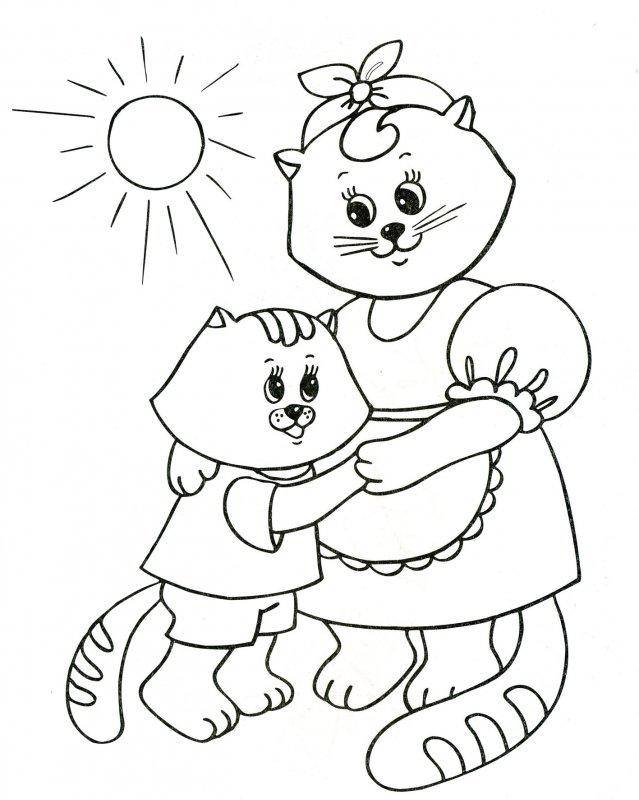 Coloring Drawing mother cat and kitten. Category Pets allowed. Tags:  cat, cat.