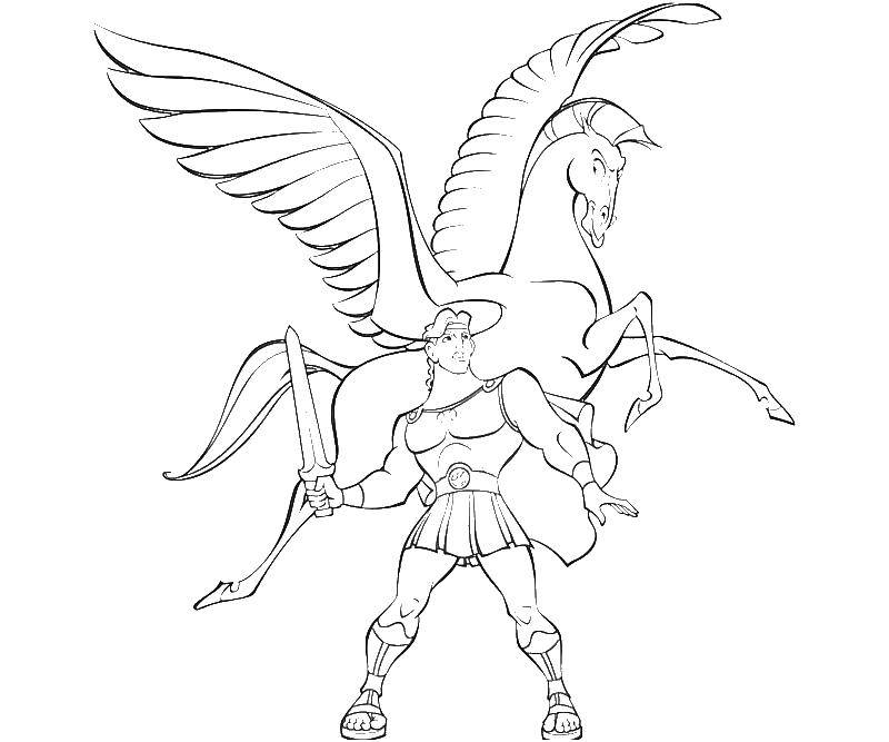 Coloring Knight and Pegasus. Category coloring. Tags:  knight, Pegasus, wings.