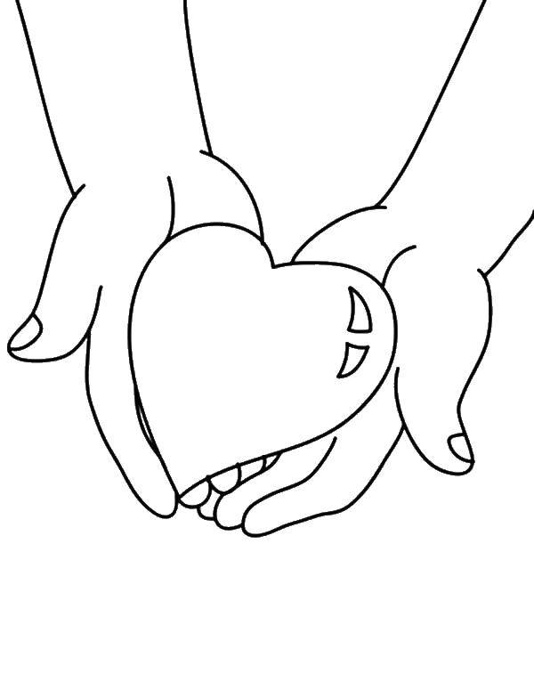 Название: Раскраска Сердечко и руки. Категория: Контур руки и ладошки для вырезания. Теги: сердечко, руки.