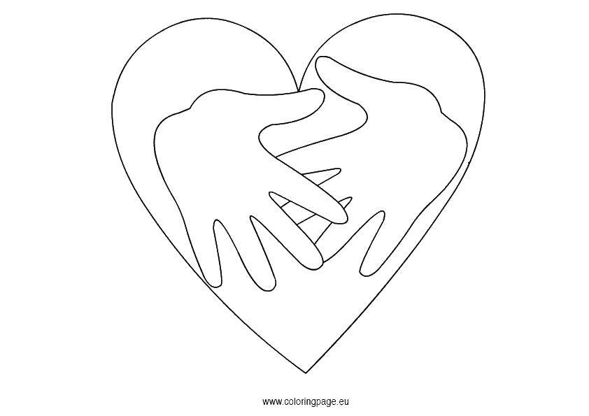 Coloring Heart and hands. Category The contour of the hands and palms to cut. Tags:  heart, hands.
