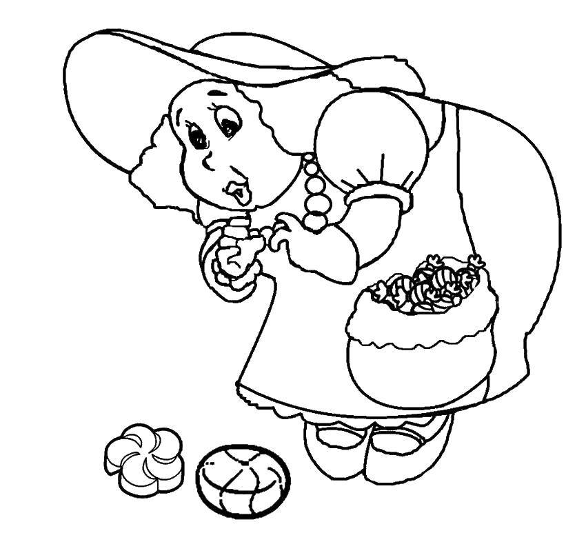 Coloring Auntie and candy. Category candy. Tags:  candy, sweets, Auntie.