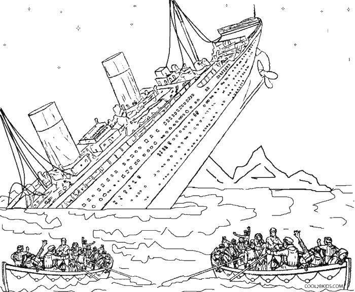 Название: Раскраска Титаник затонул. Категория: Титаник. Теги: титаник, корабль, океан.