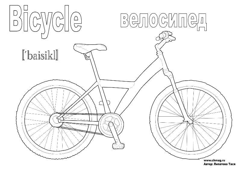 Coloring Bicycle in English. Category coloring. Tags:  Transportation.