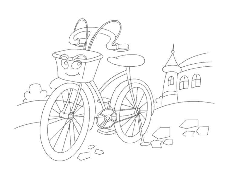 Название: Раскраска Велосипед с корзинкой. Категория: раскраски. Теги: велосипеды, транспорт.