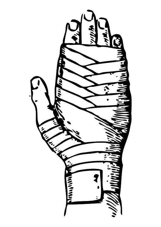 Coloring Bandaged hand. Category Medical coloring pages. Tags:  hand, bandage.