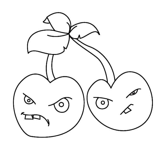 Название: Раскраска Злобные вишни. Категория: Зомби против растений. Теги: Зомби против растений, игра.