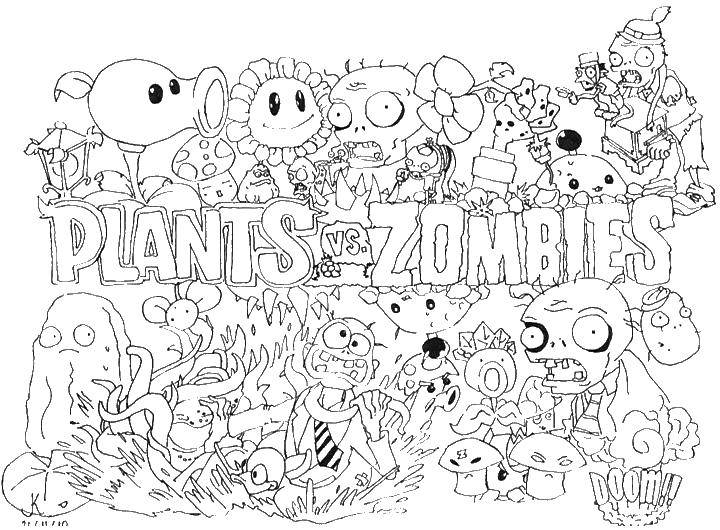 Coloring Zombies and plants. Category Zombie vs plants. Tags:  zombies, plants.