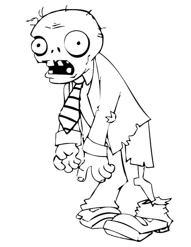 Название: Раскраска Зомби в галстуке. Категория: Зомби против растений. Теги: зомби, галстук, пиджак.