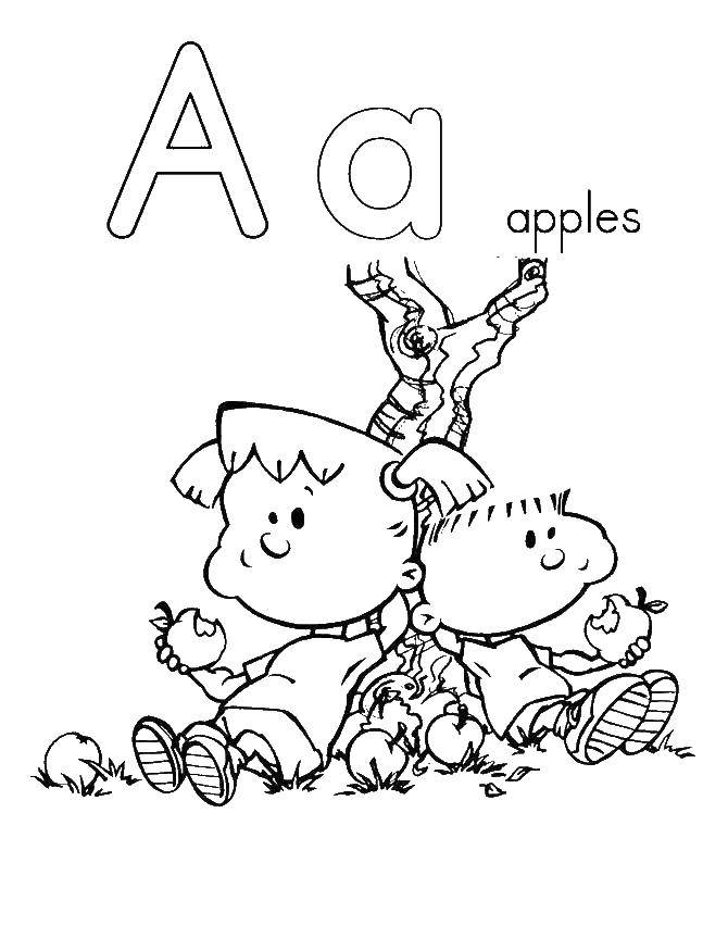 Coloring English alphabet with pictures. Category the alphabet. Tags:  alphabet, English.