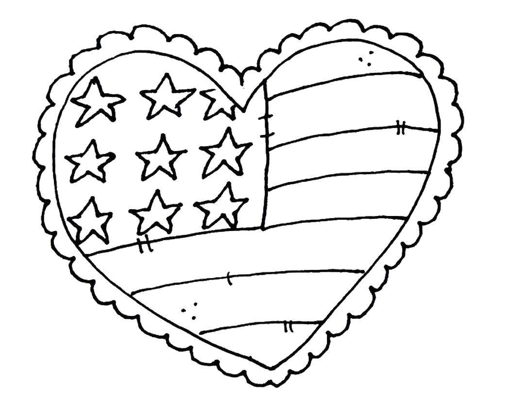 Coloring American flag in heart shape. Category USA . Tags:  USA, America, flag.