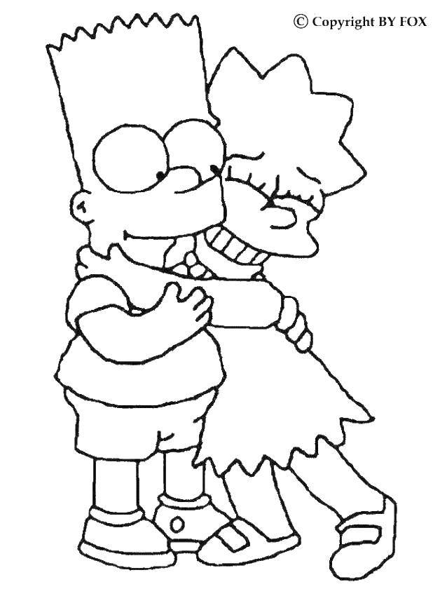 Название: Раскраска Барт и лиза. Категория: Симпсоны. Теги: симпсоны, барт, лиза, мультфильмы.