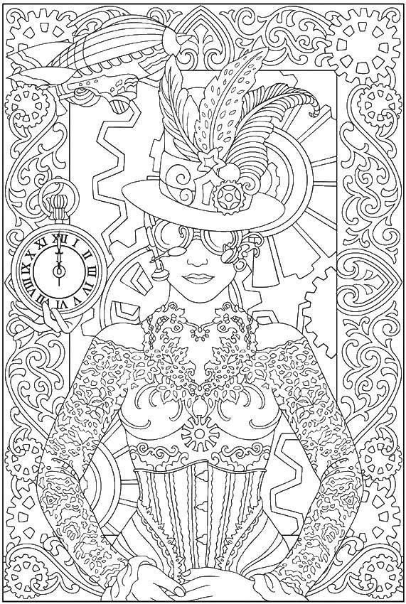 Coloring The girl in the hat. Category patterns. Tags:  patterns, girl, hat.