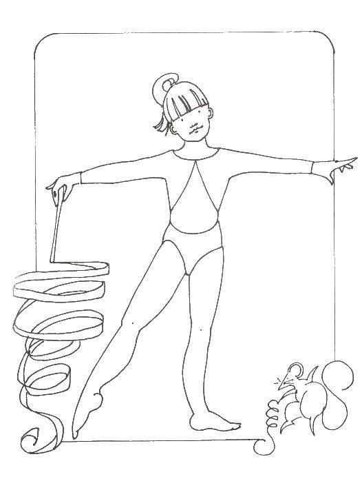 Coloring Gymnastics with ribbon. Category gymnastics. Tags:  gymnastics, gymnast, sports.
