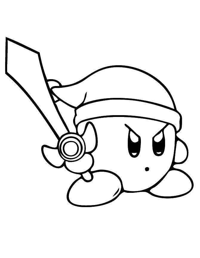 Название: Раскраска Кирби с мечом. Категория: Кирби. Теги: кирби, мультики.