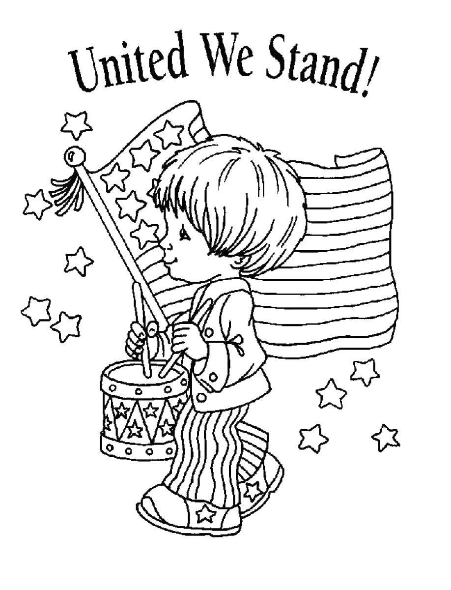 Название: Раскраска Мальчик на фоне флага. Категория: Флаги. Теги: флаг, США, Америка.
