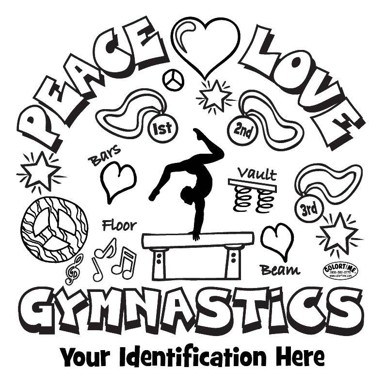 Название: Раскраска Мир, любовь и гимнастика. Категория: гимнастика. Теги: Спорт, гимнастика.