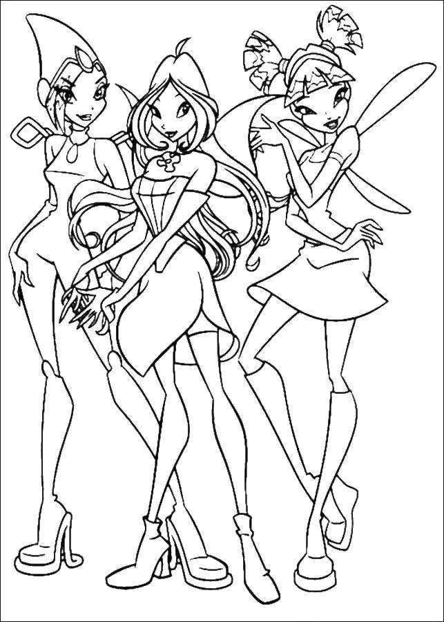 Coloring Musa, Tecna and bloom cartoon winx. Category Winx. Tags:  Character cartoon, Winx.