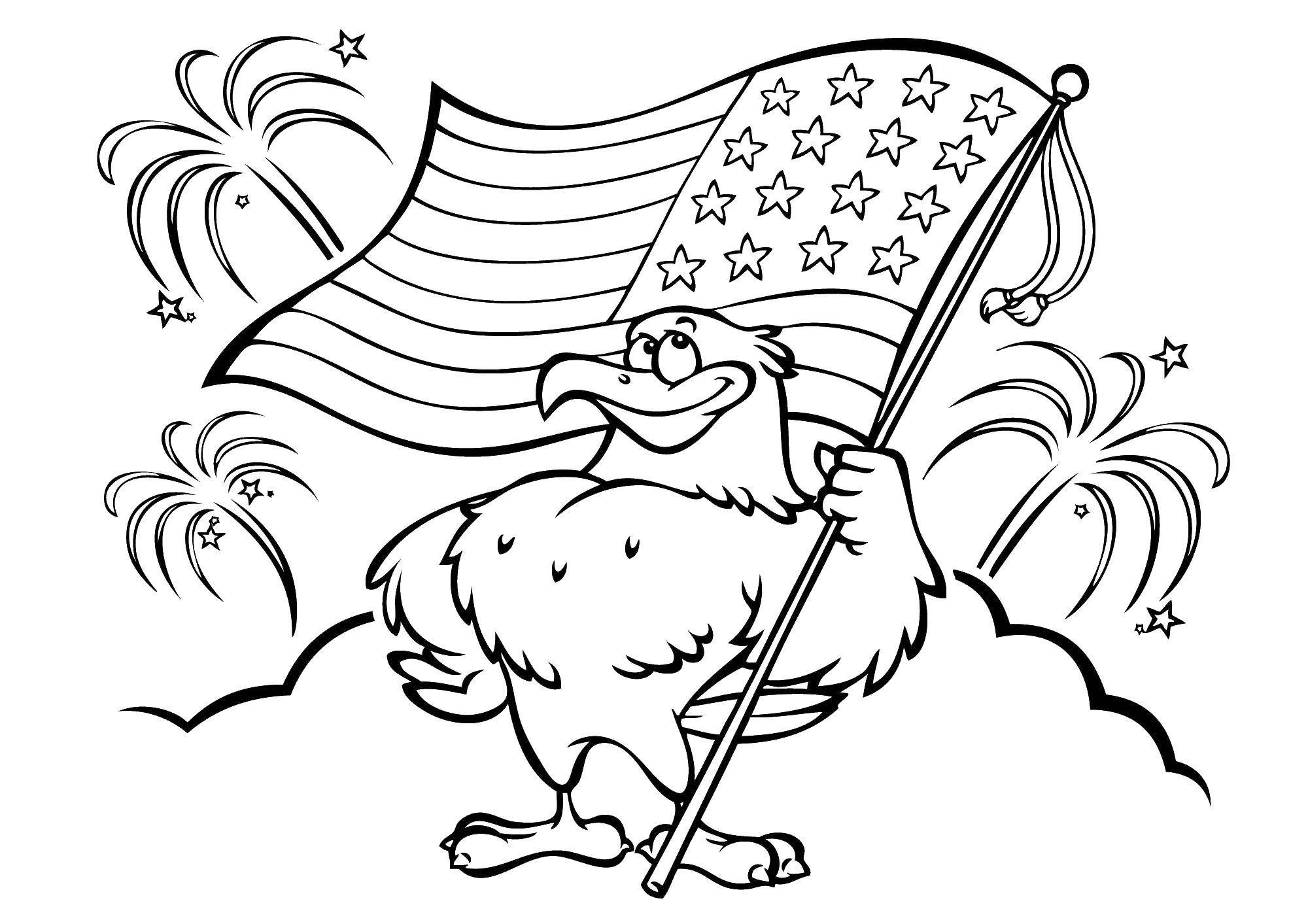Название: Раскраска Орел с флагом америки. Категория: США. Теги: США, Америка, флаг.