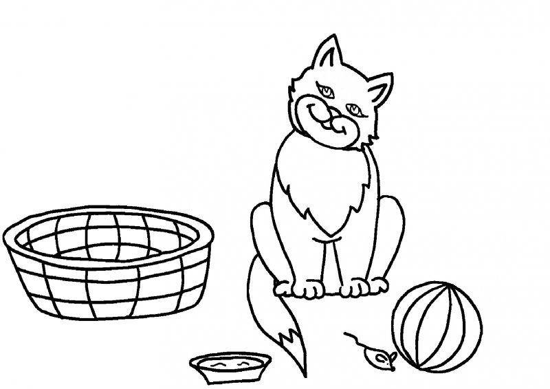 Название: Раскраска Рисунок кот играет с мышкой. Категория: домашние животные. Теги: кошка, кот.