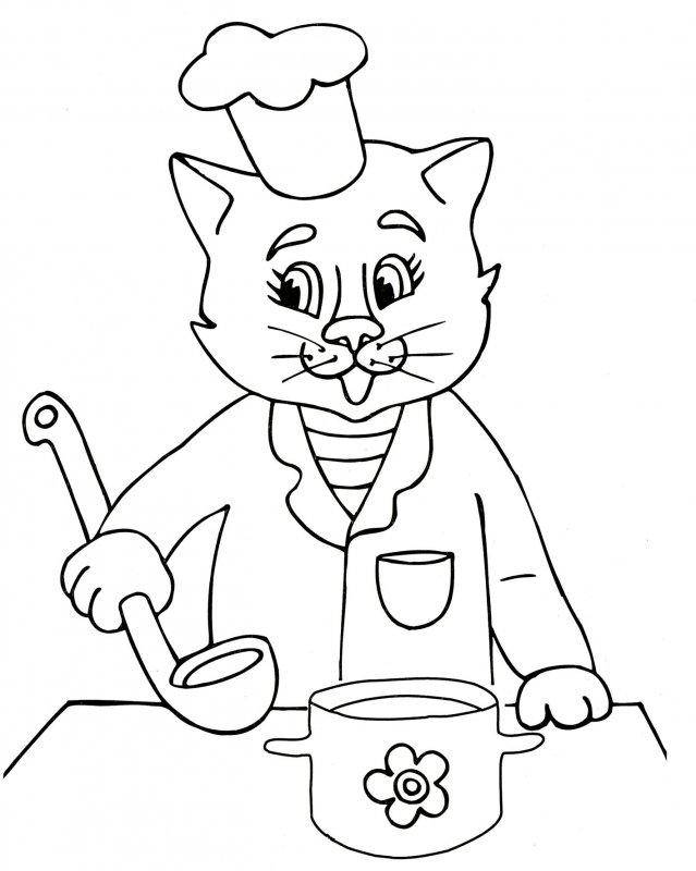 Название: Раскраска Рисунок кот повар. Категория: домашние животные. Теги: повар, кот.