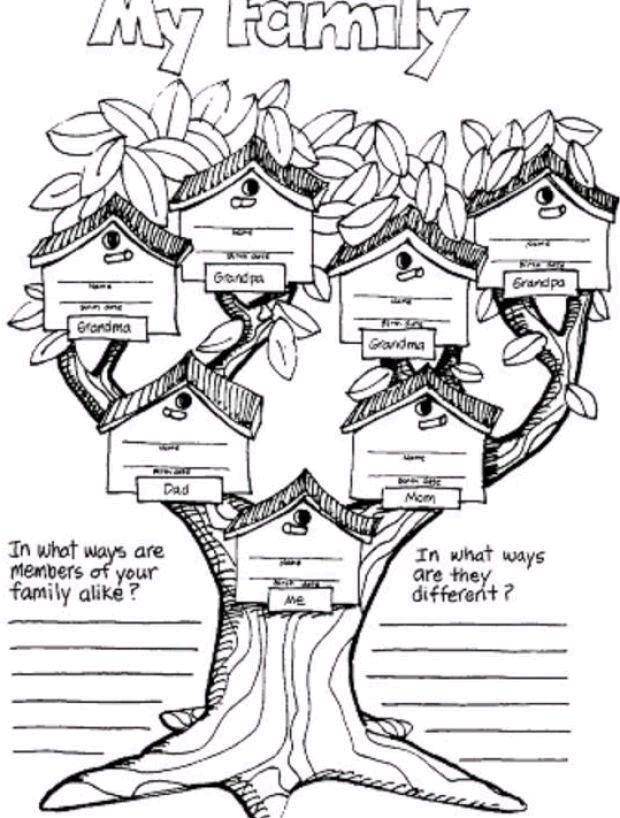 Coloring Family tree with birdhouses. Category Family tree. Tags:  family tree, tree, birdhouse.
