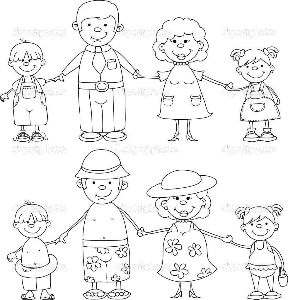 Coloring Family on summer vacation. Category Family members. Tags:  Family, parents, children.