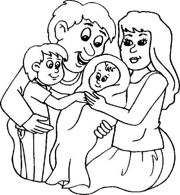 Название: Раскраска Семья с двумя детьми. Категория: Семья. Теги: семья, дети, родители.