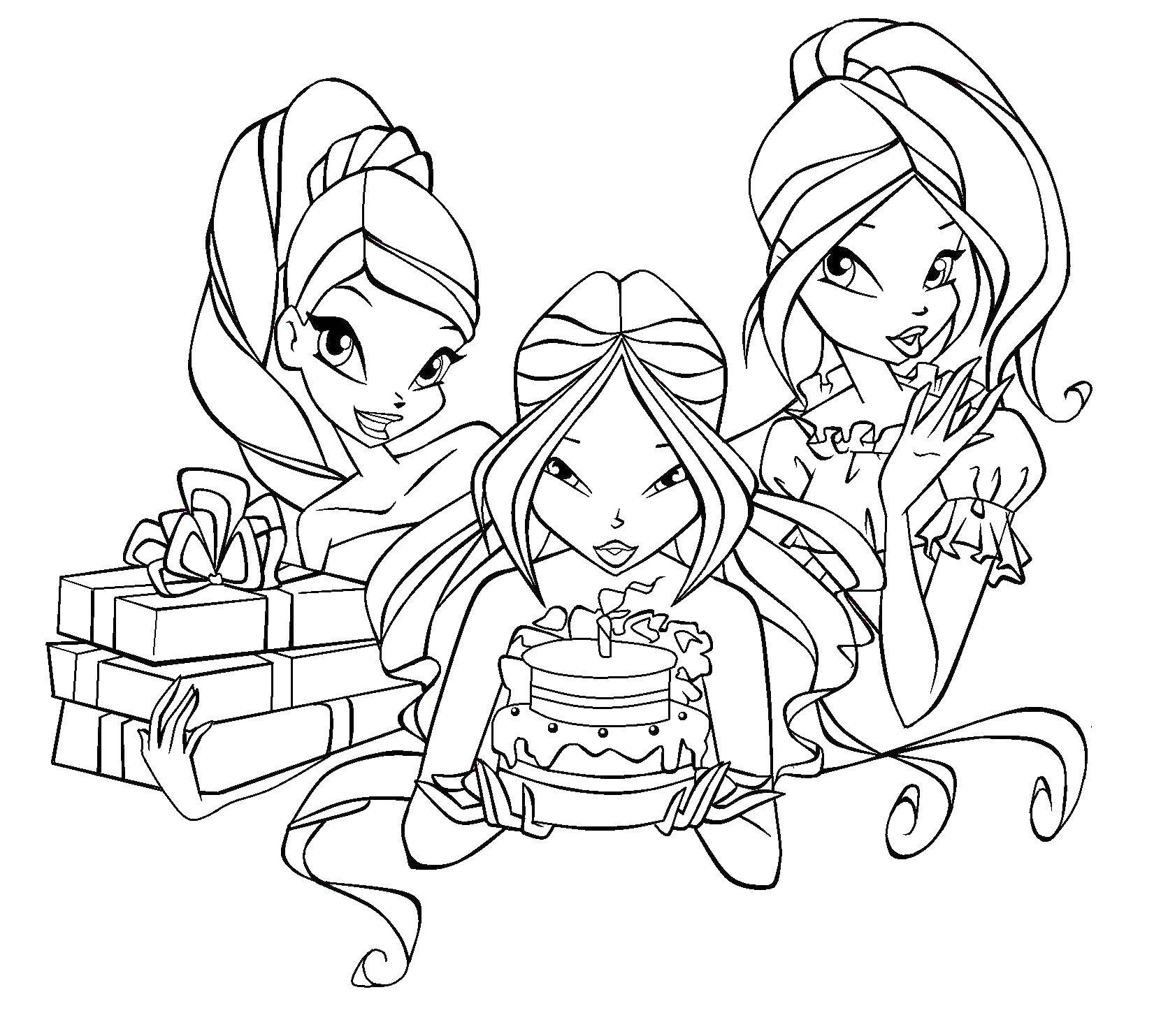 Coloring Stella, flora and bloom from winx cartoon. Category Winx. Tags:  Character cartoon, Winx.