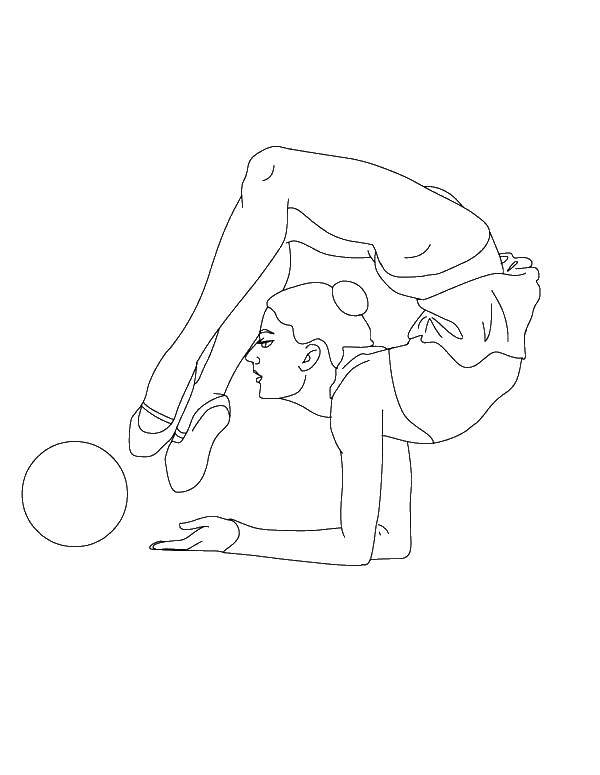 Название: Раскраска Трюки с мячом. Категория: гимнастика. Теги: Спорт, гимнастика.