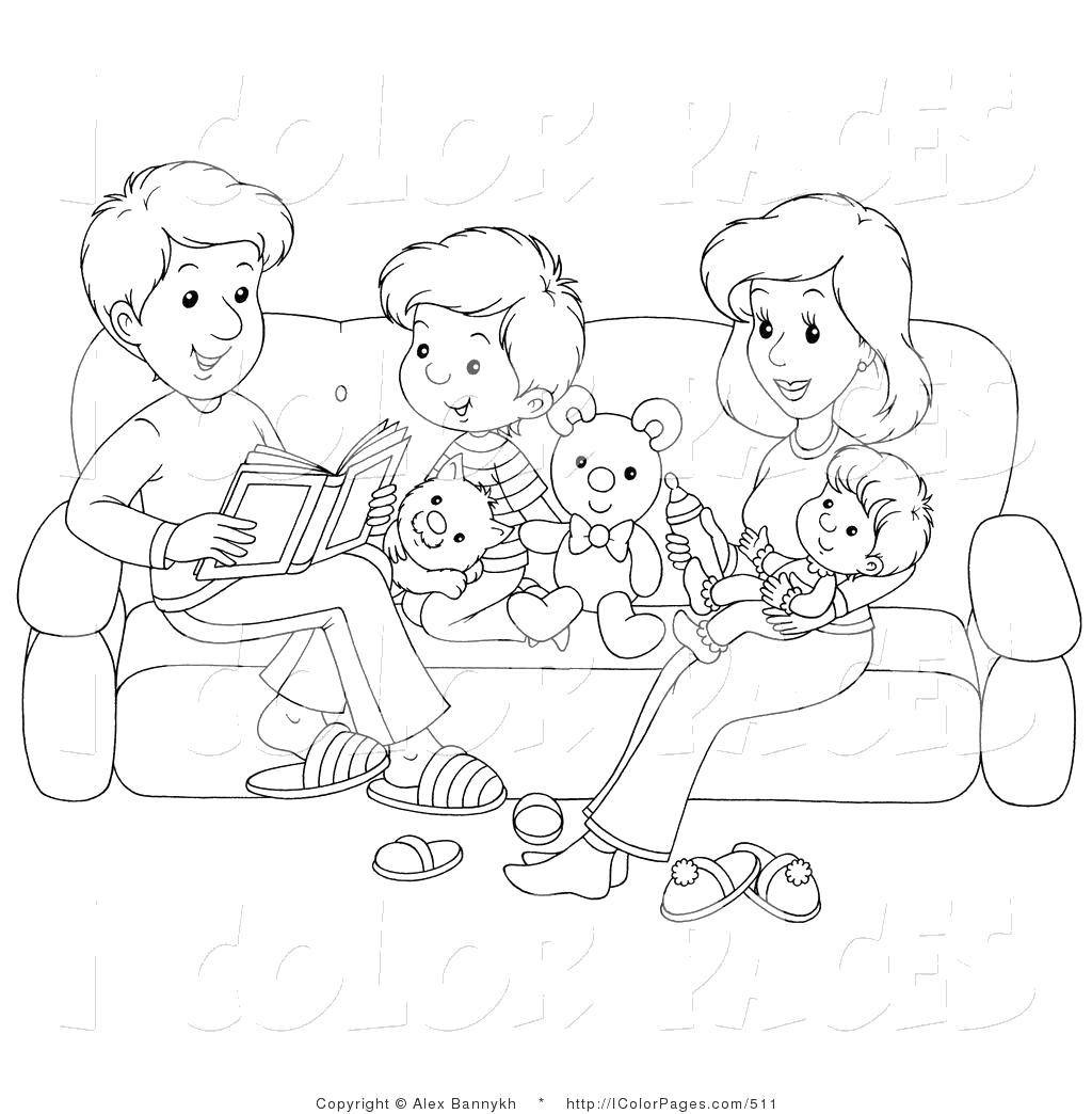 Coloring Cozy family evening. Category Family members. Tags:  Family, parents, children.