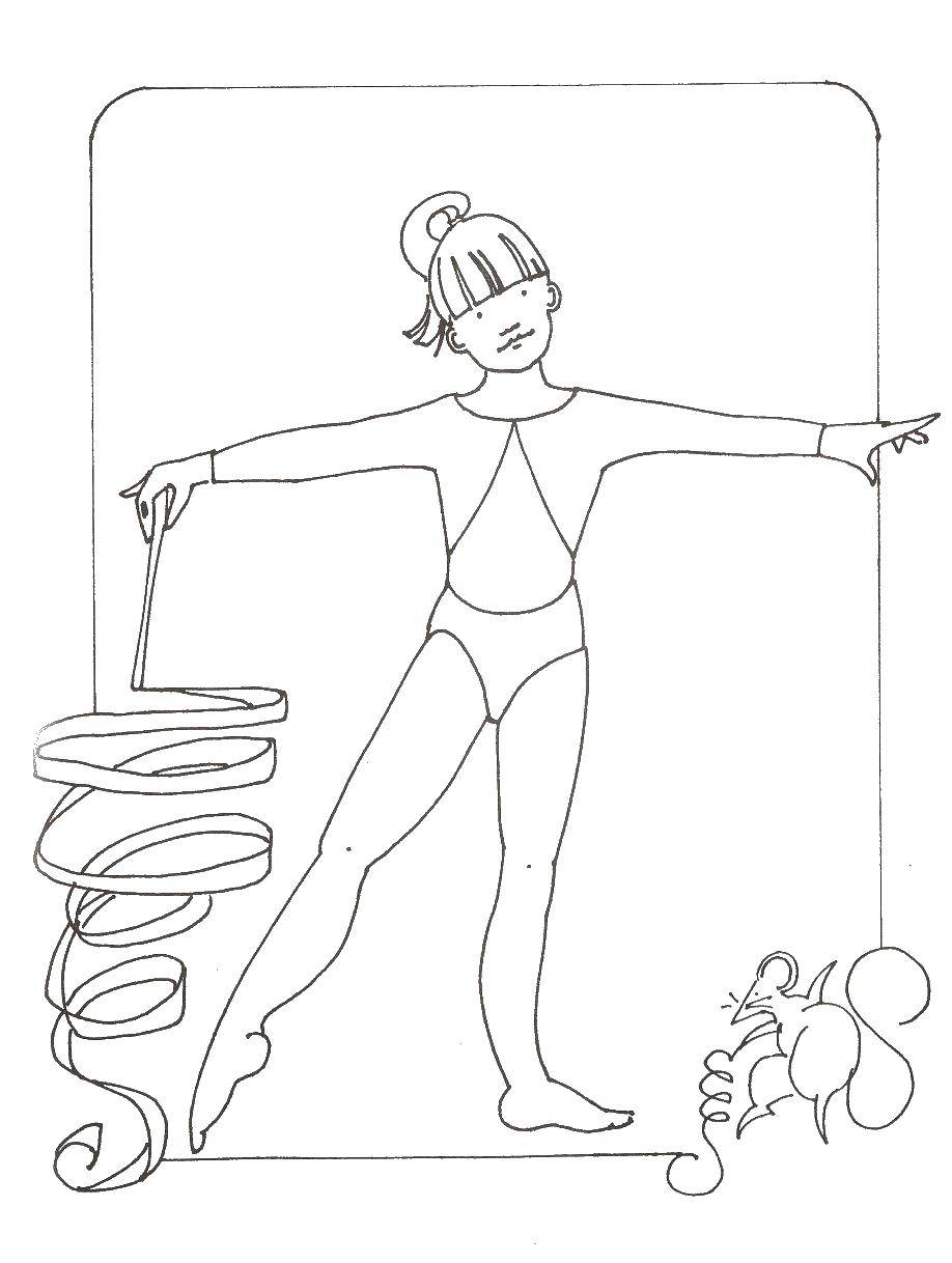 Coloring Performance with the ribbon. Category gymnastics. Tags:  Sports, gymnastics.
