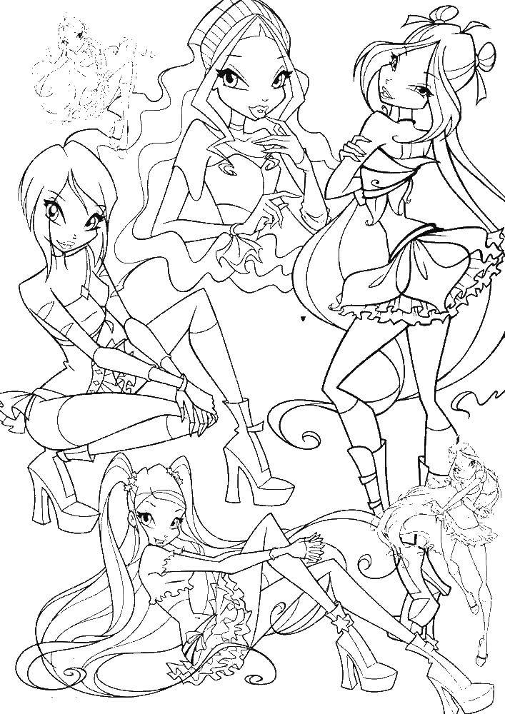 Coloring Winx fairies. Category Winx. Tags:  fairies , wings, girls, winx.