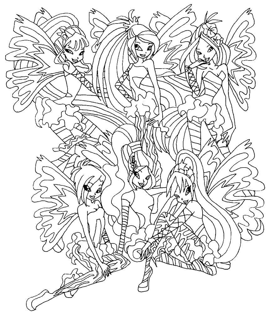 Coloring Winx fairies. Category Winx. Tags:  fairies, the winx girls.