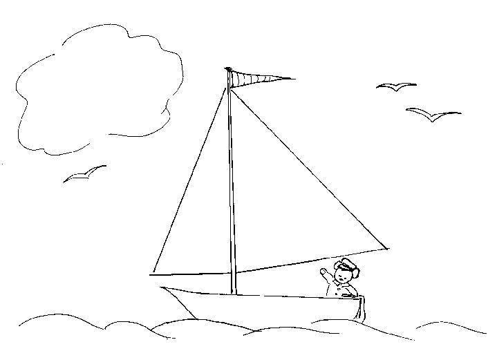 Название: Раскраска Мишка капитан на своём корабле. Категория: морское. Теги: Море, волны, вода, корабль.