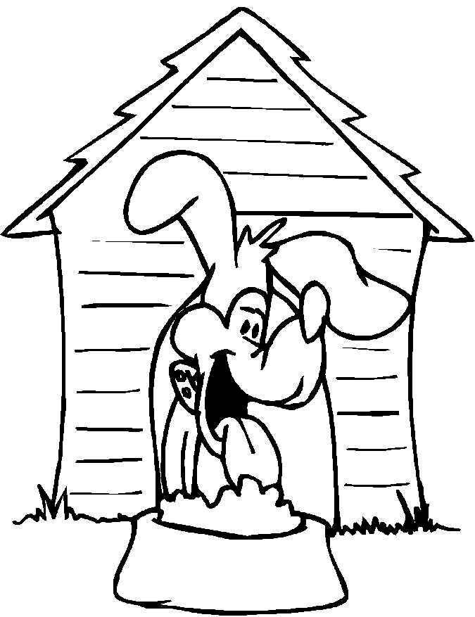 Название: Раскраска Рисунок собачка в будке. Категория: домашние животные. Теги: собака.