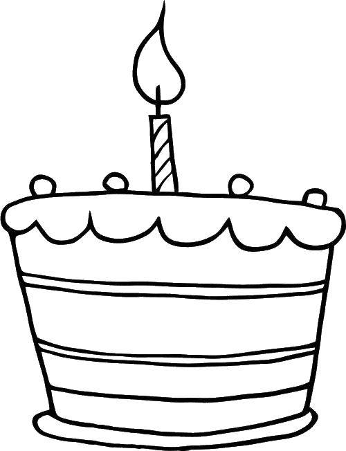 Название: Раскраска Тортик на день рождения. Категория: поздравление. Теги: Поздравление, День Рождения, тортик.